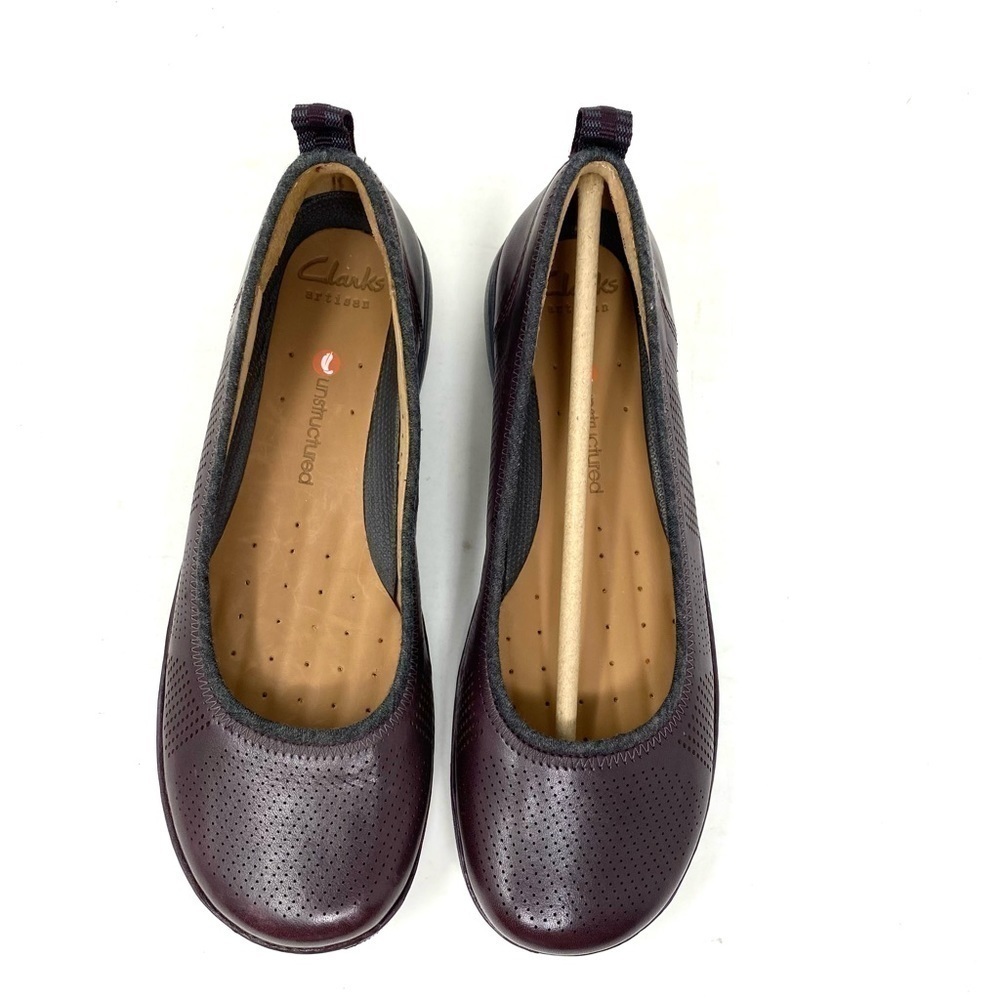 Clarks Un Elita Aubergine Leather comfort flats - Picture 5 of 9